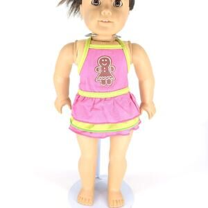 Unbranded Pink and Lime Green Holiday Baker Gingerbread Apron for 18" Dolls GUC